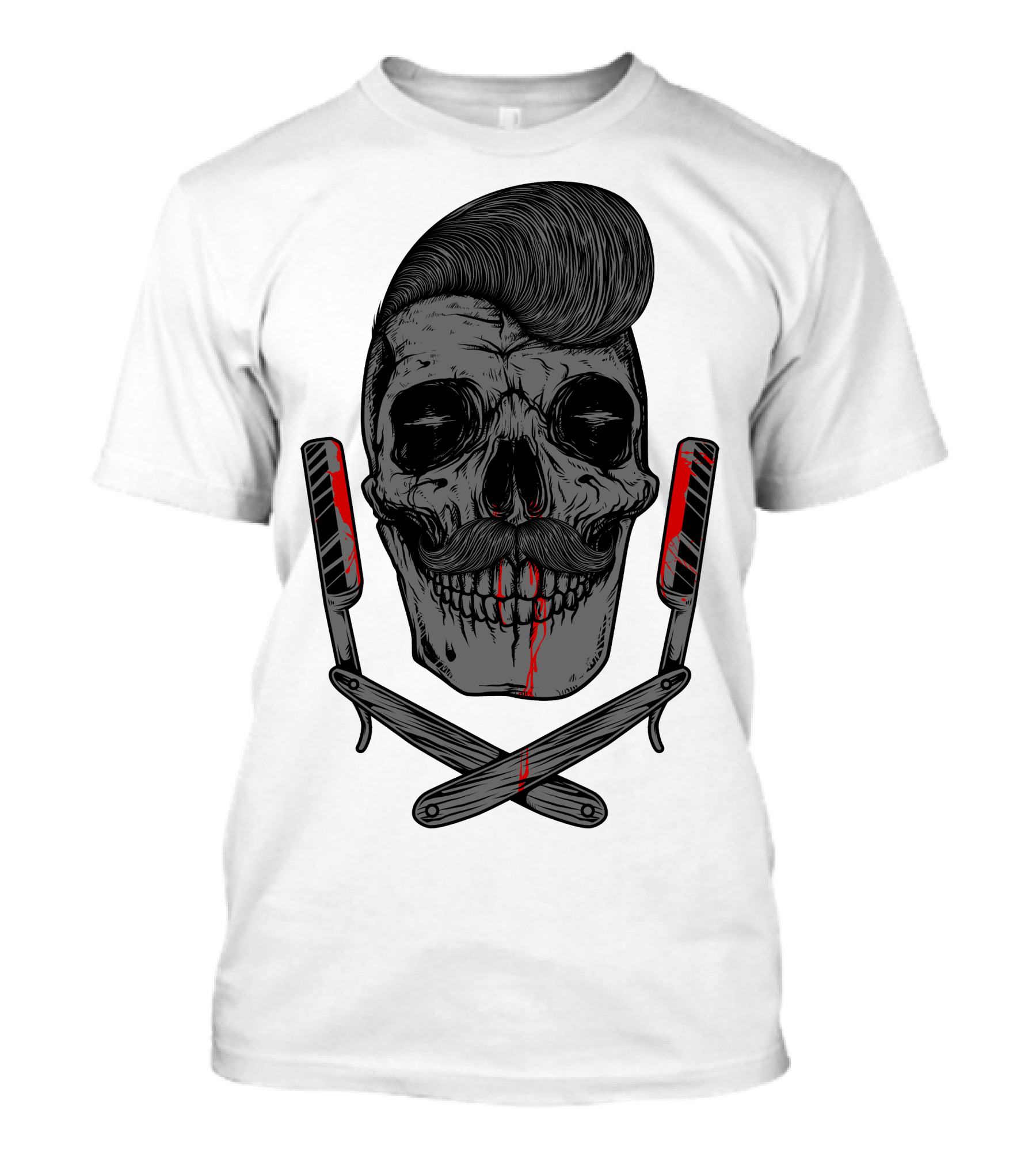 Pomade Style Skull With Razors And Blood Stains T-Shirt