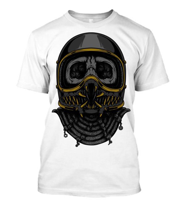 Predatorider Skull Helmet With Yellow Detailing And Serrated Jaw T-Shirt