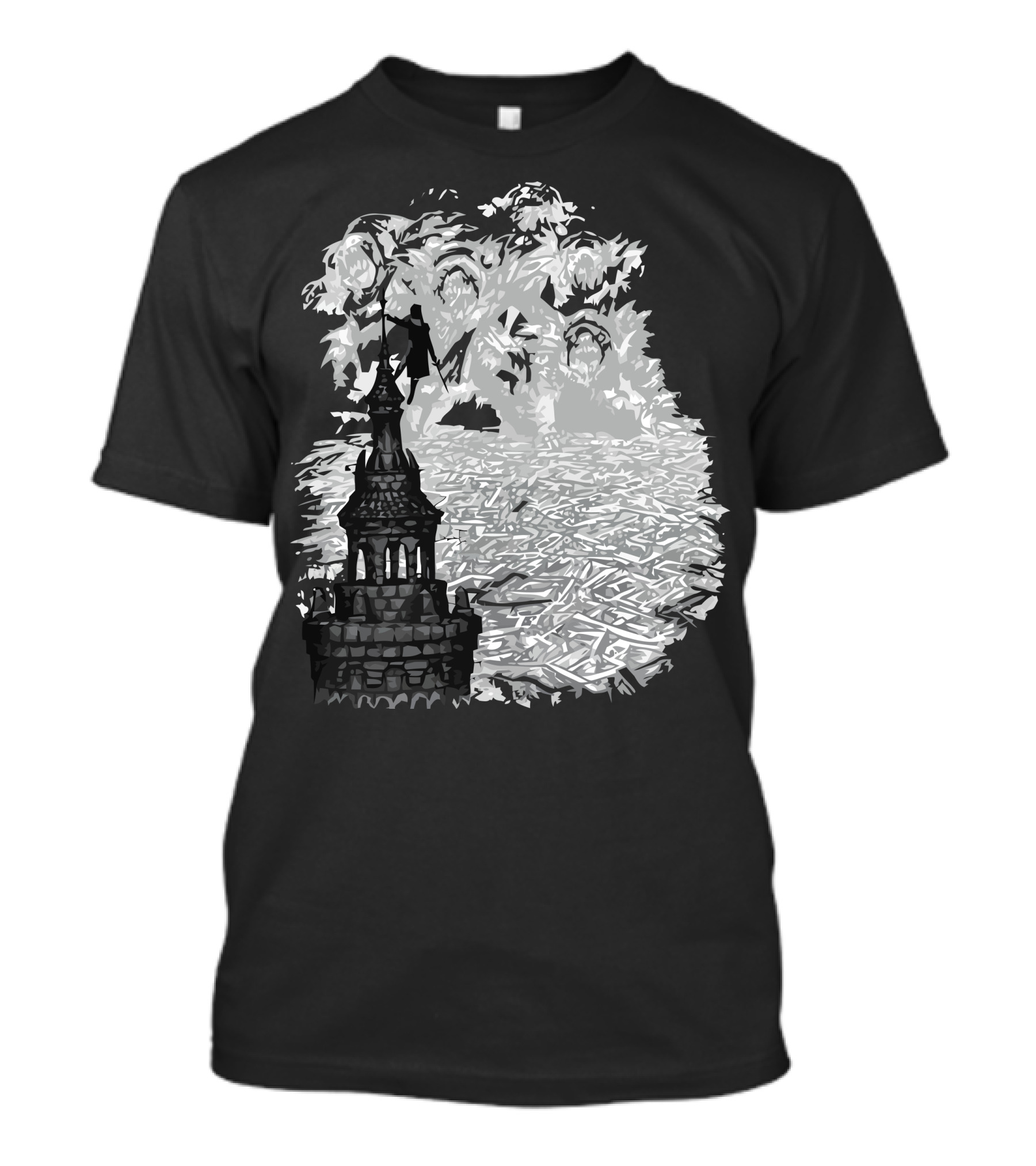 Rise Of The Goblin King Castle Silhouette With Hidden Faces T-Shirt