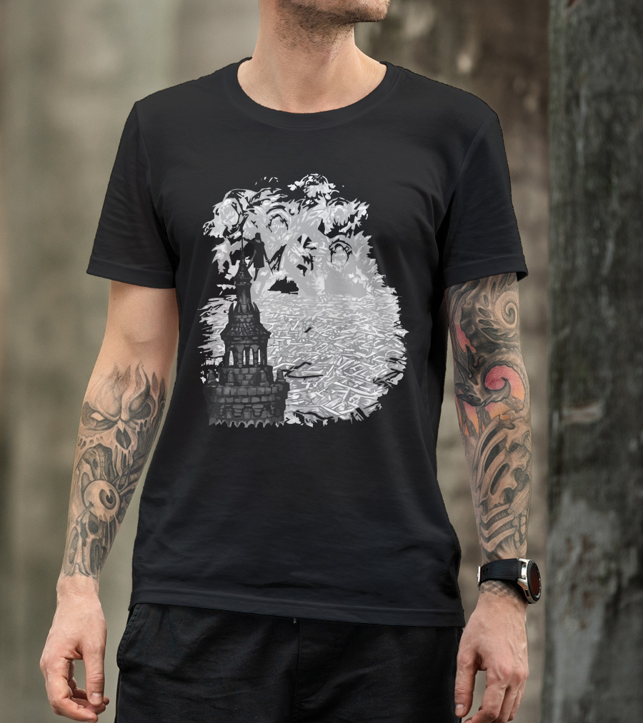 Rise Of The Goblin King Castle Silhouette With Hidden Faces T-Shirt