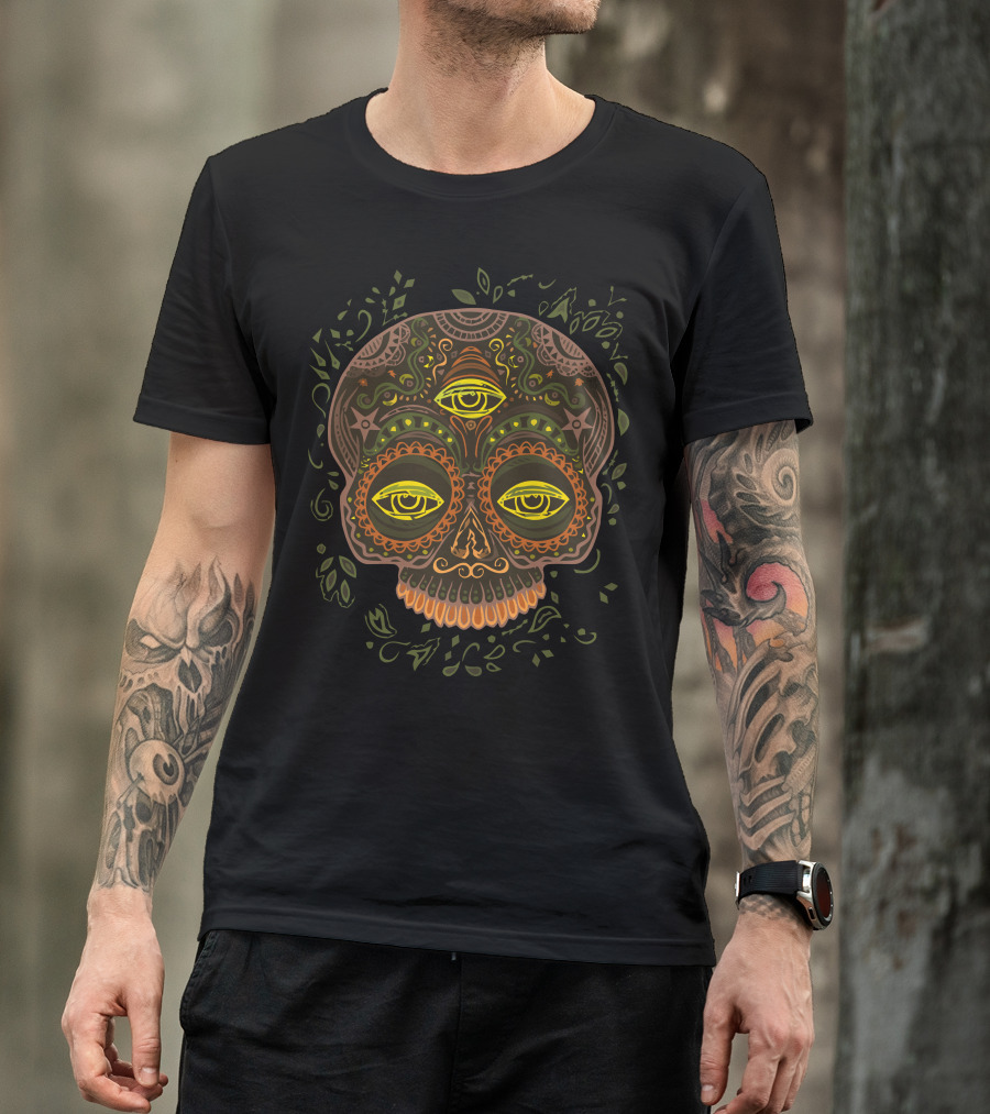 See No Evil Sugar Skull With Third Eye Mandala T-Shirt