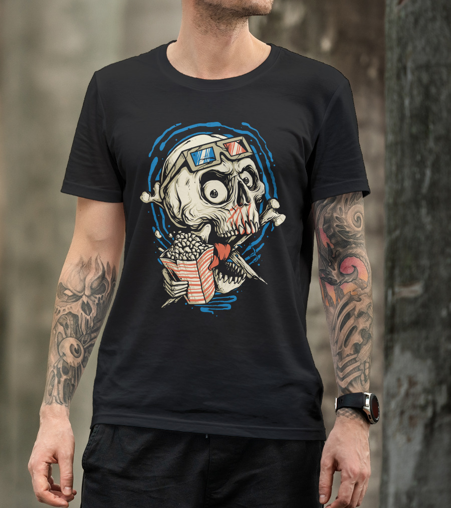 Skull Movie 3D Glasses Popcorn Bones T-Shirt