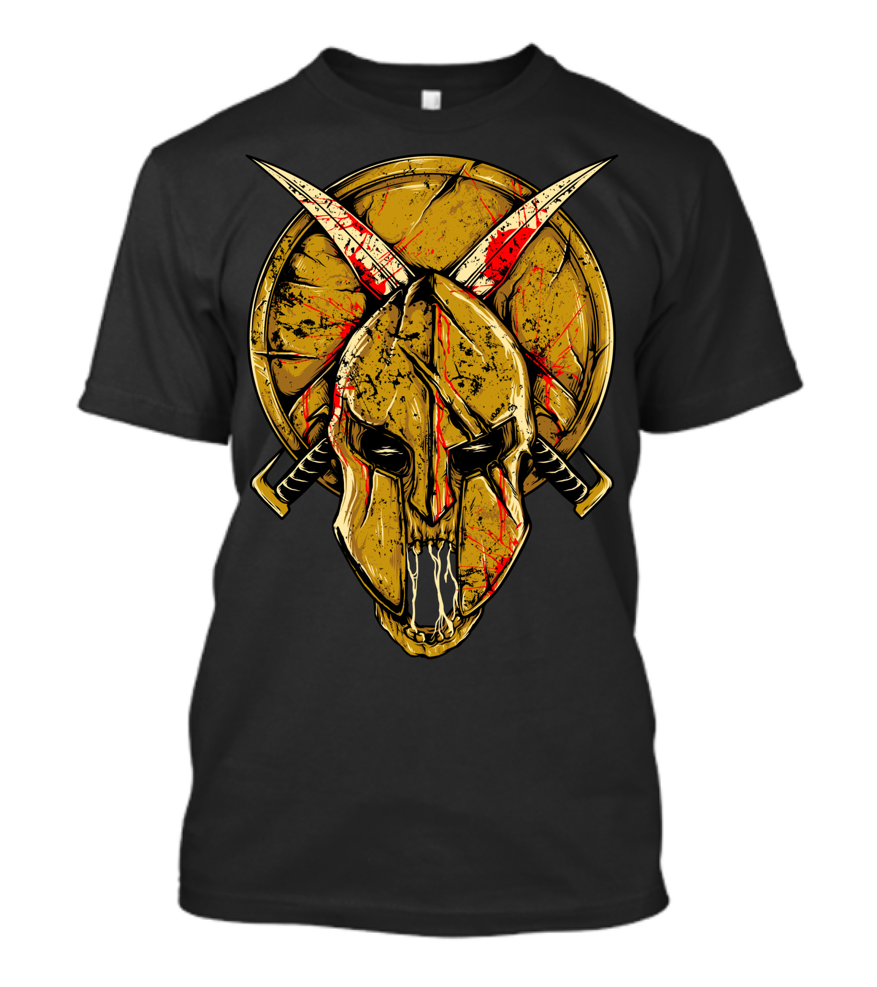 Skull Spartan Warrior Mask With Bloodied Swords And Shield T-Shirt