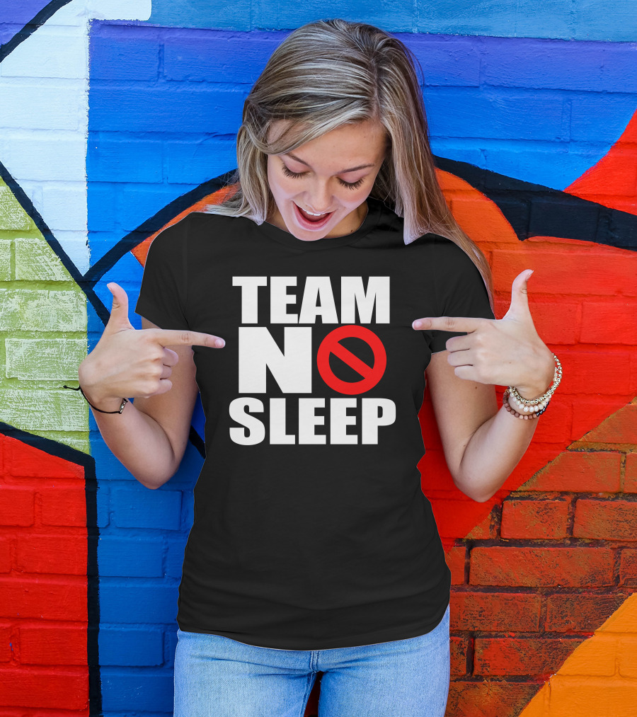 Team No Sleep Symbol Bold Text Black Red Contrast T-Shirt