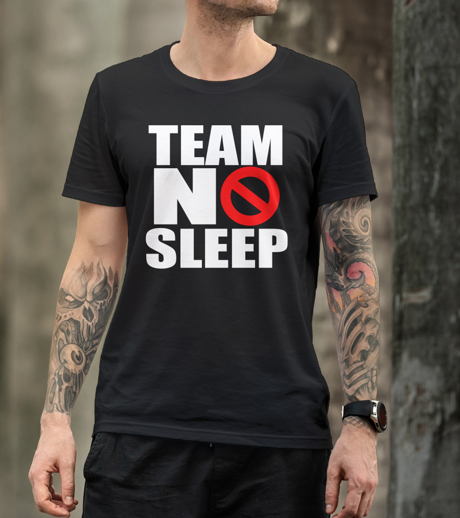 Team No Sleep Symbol Bold Text Black Red Contrast T-Shirt