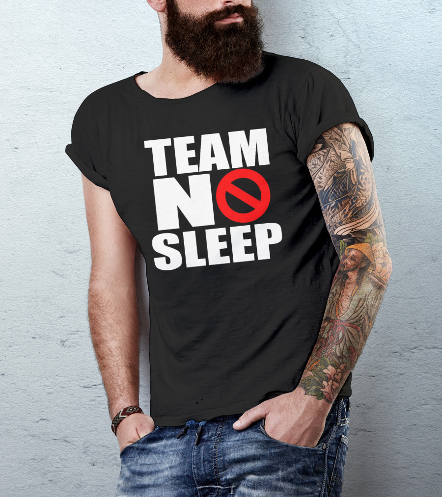 Team No Sleep Symbol Bold Text Black Red Contrast T-Shirt