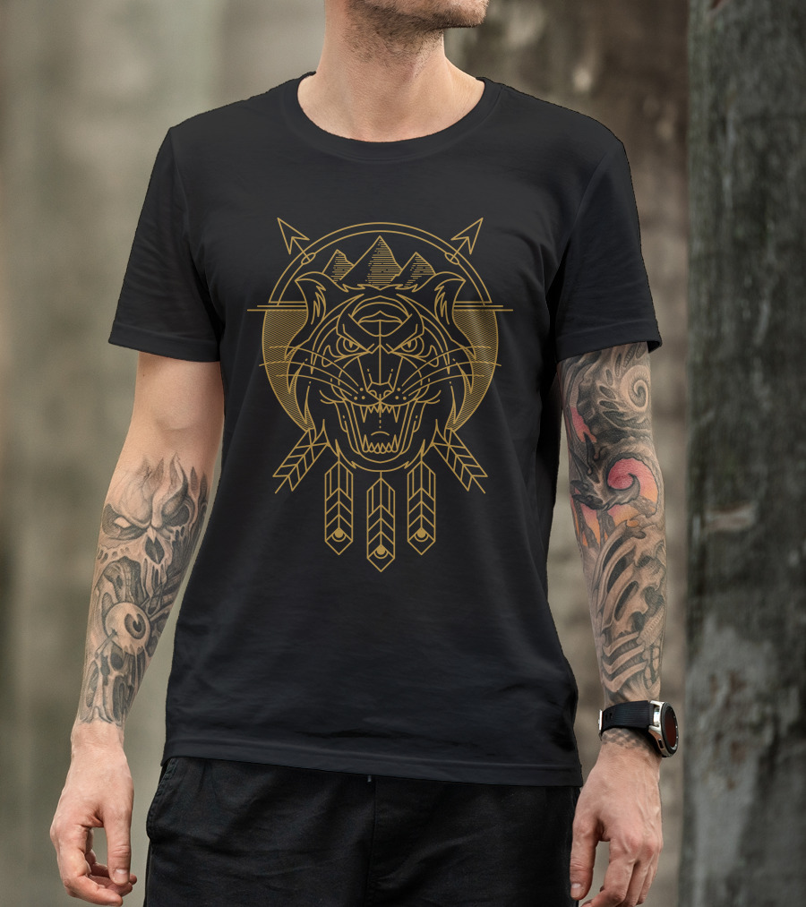 Tiger Killer Tribal Geometric Symbol With Arrow And Mountain Elements T-Shirt