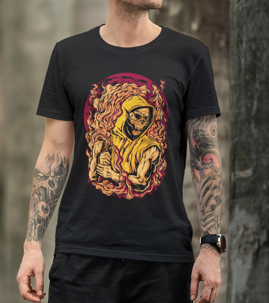 Ultras Flare Fiery Skull In Hooded Figure T-Shirt