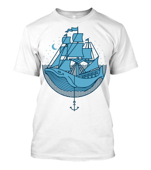 Whaleship Nautical Moonlit Voyage With Anchor And Stars T-Shirt