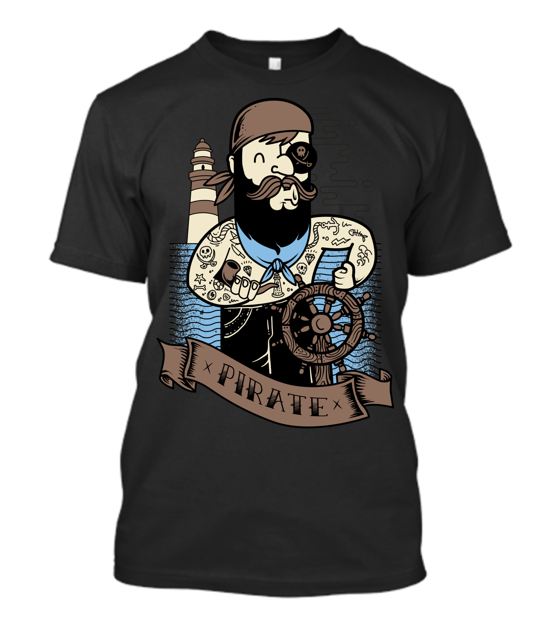 Pirate Adventure Of The Sea With Lighthouse And Ship Wheel T-Shirt