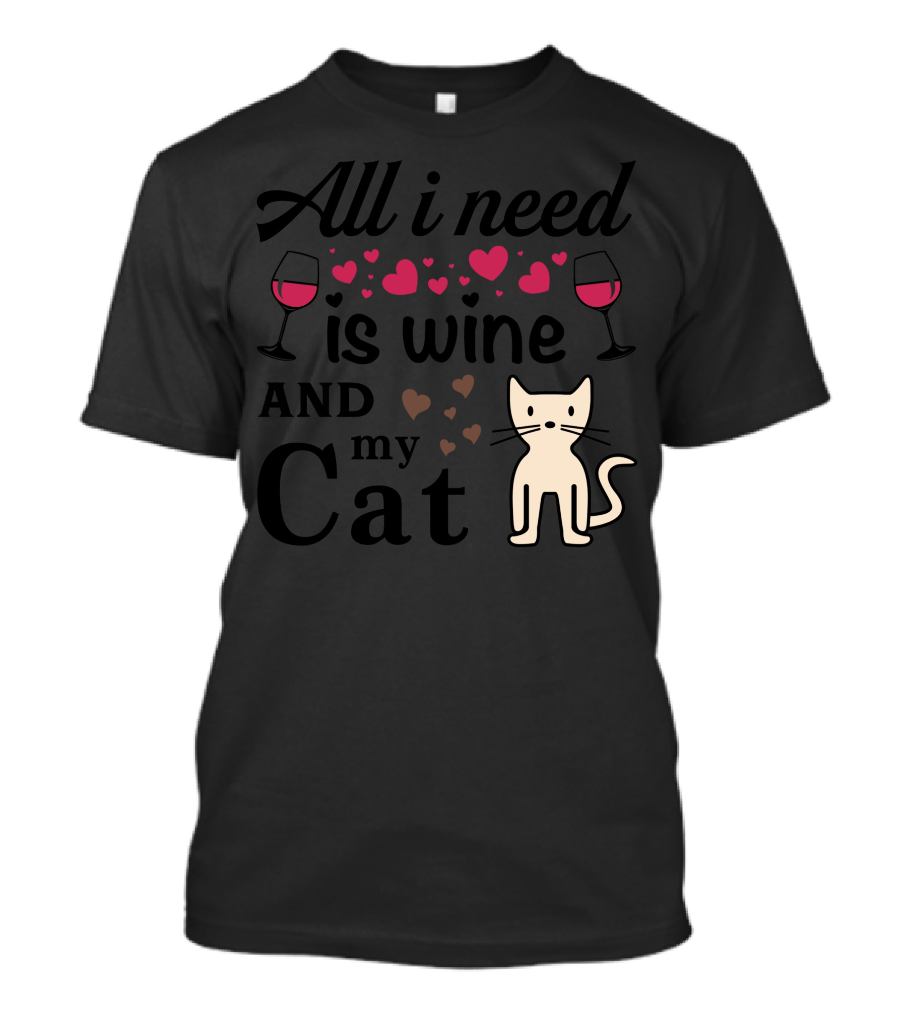 All I Need Is Wine And My Cat With Hearts And Glasses T-Shirt