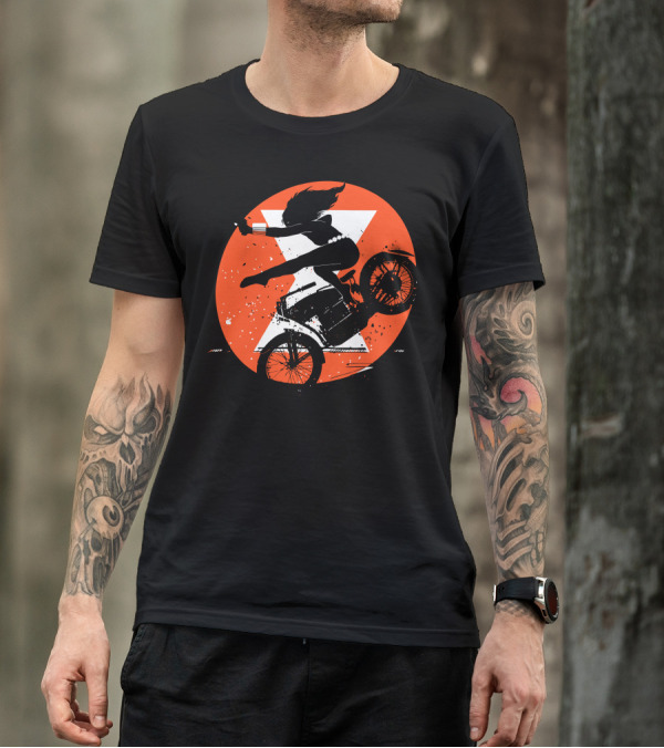 Black Widow Motorcycle Stunt Silhouette With Orange Hourglass T-Shirt