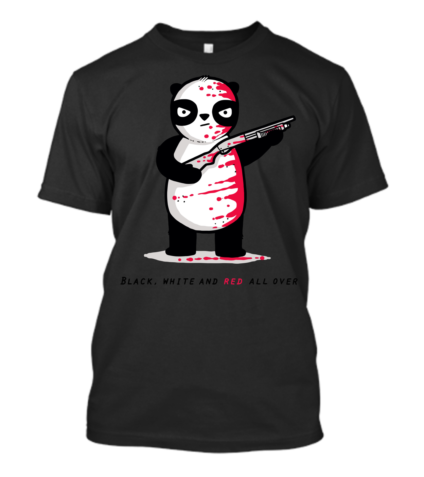 Black White And Red All Over Panda With Shotgun T-Shirt