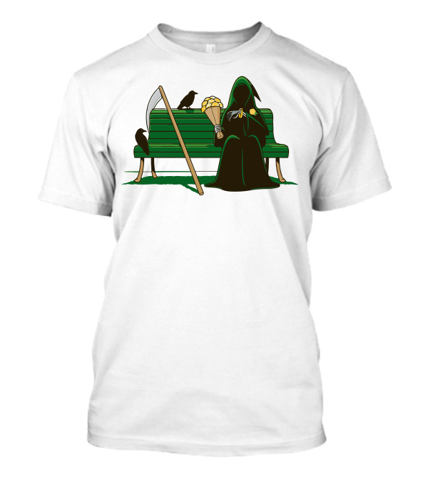Grim Reaper Holding Bouquet On Park Bench With Crows T-Shirt