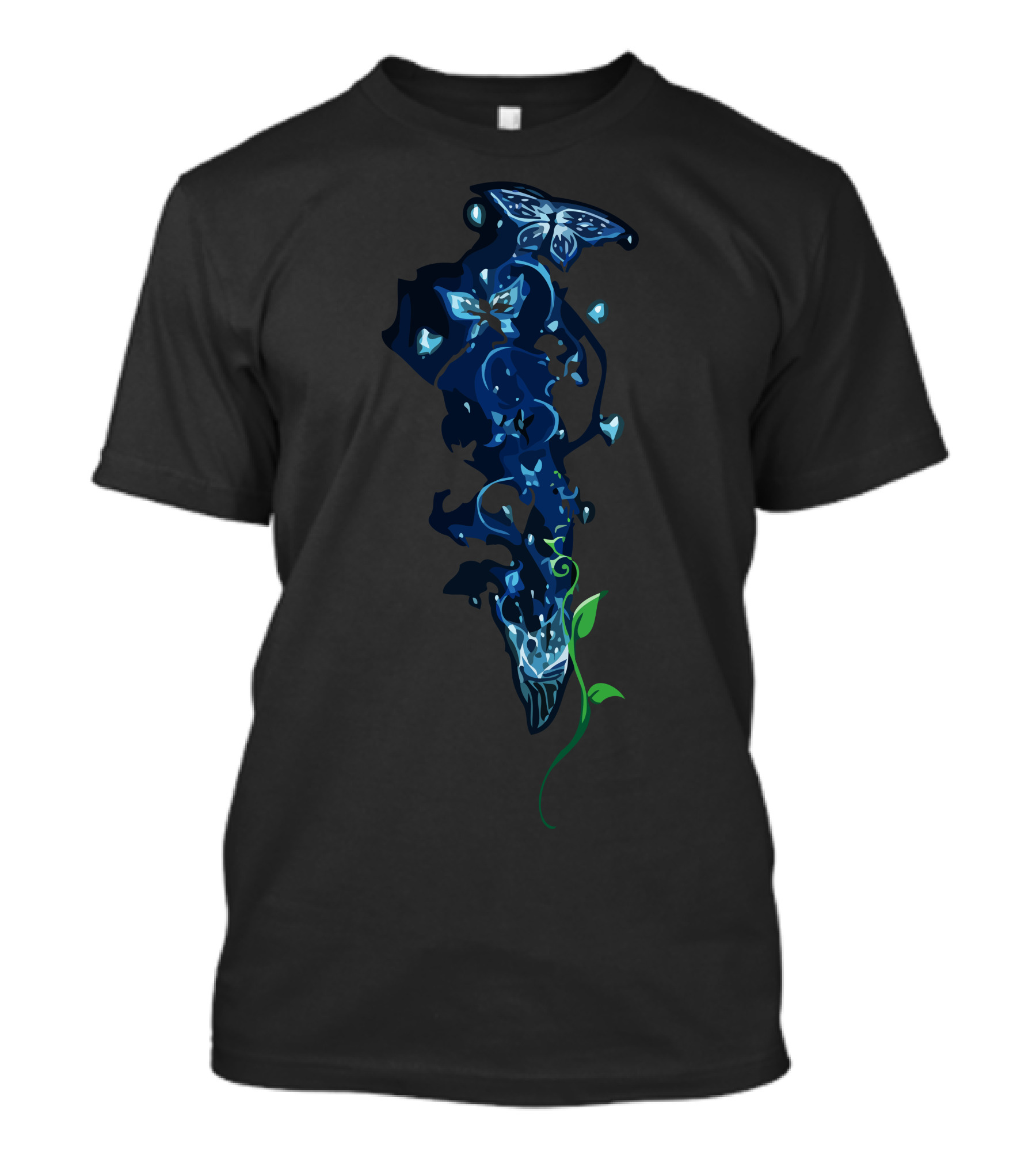 Break Free Butterfly Transformation Cascading Blue Leaves And Green Vine T-Shirt