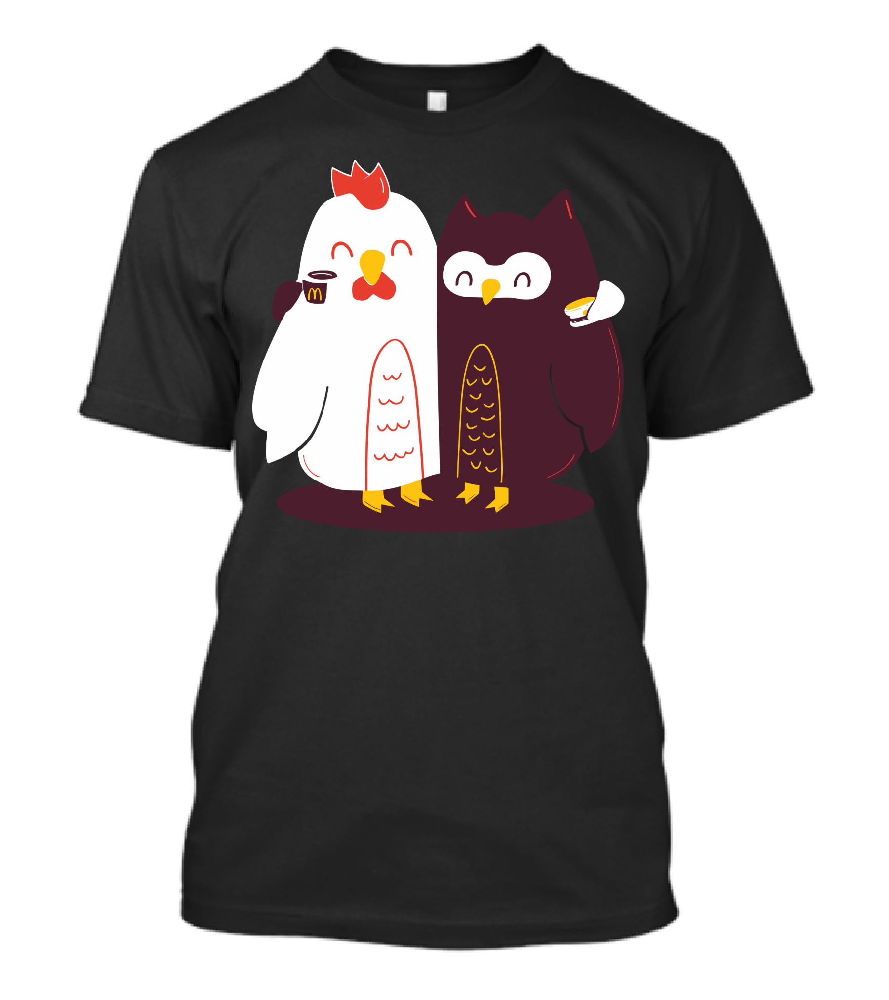 Breakfast Friends Forever Chicken And Owl Coffee Cup McDonald's T-Shirt