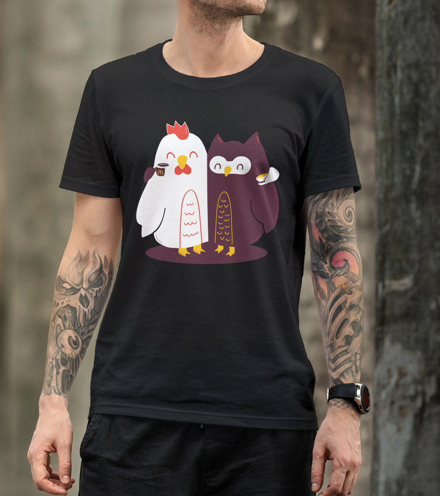 Breakfast Friends Forever Chicken And Owl Coffee Cup McDonald's T-Shirt