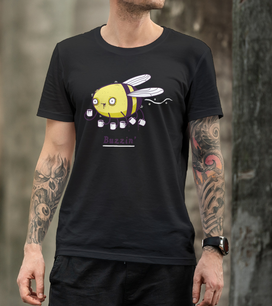 Buzzin' Coffee Bee With Mugs Carrying Caffeine T-Shirt