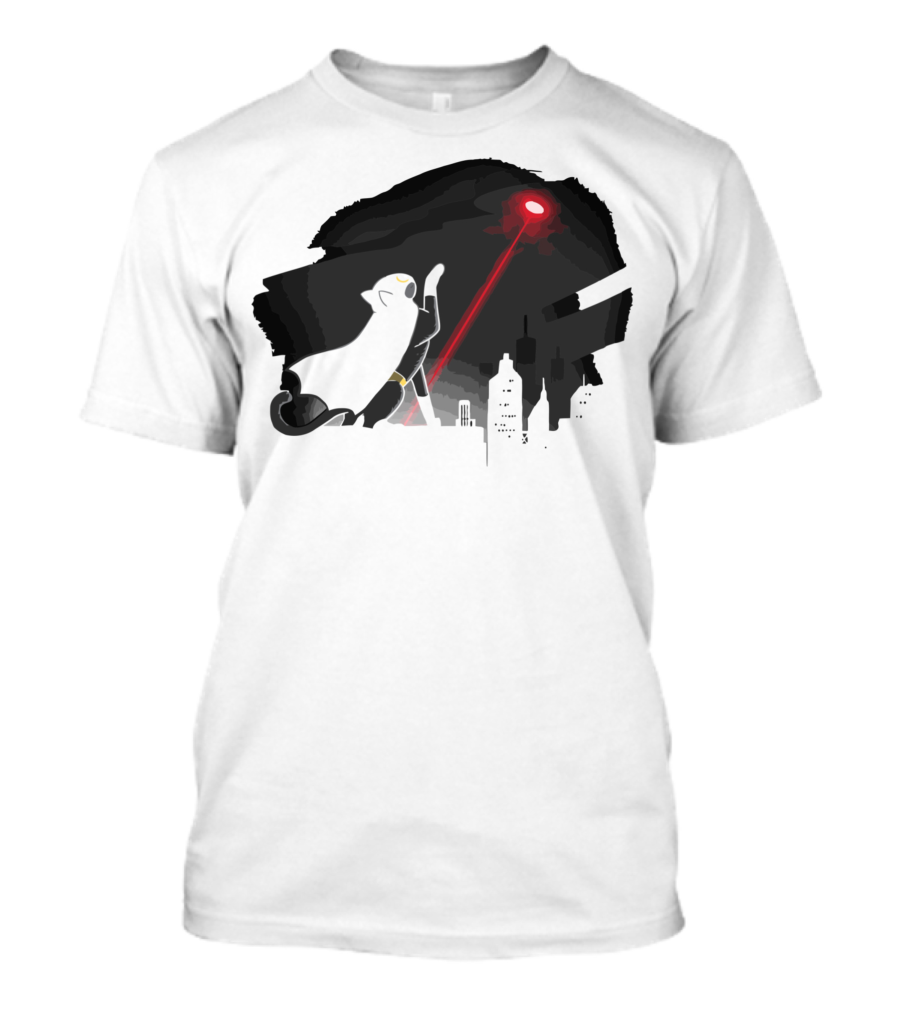 Cat Signal Laser Light In Dark City Sky T-Shirt