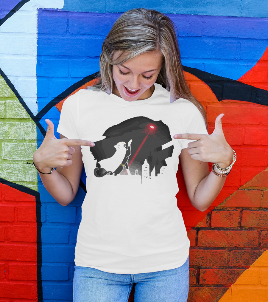 Cat Signal Laser Light In Dark City Sky T-Shirt