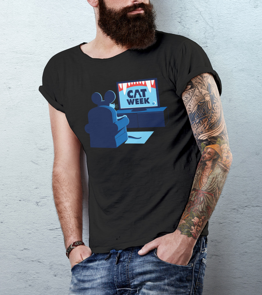 Mouse Watching Cat Week On TV T-Shirt