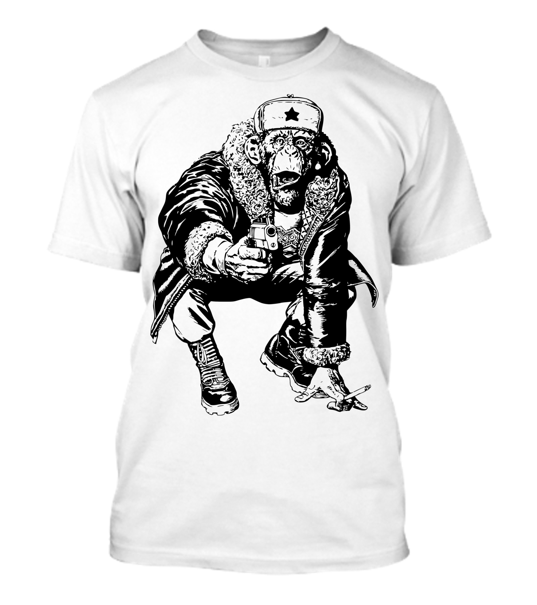 Comunist Monkey With Gun And Hat Featuring Star T-Shirt