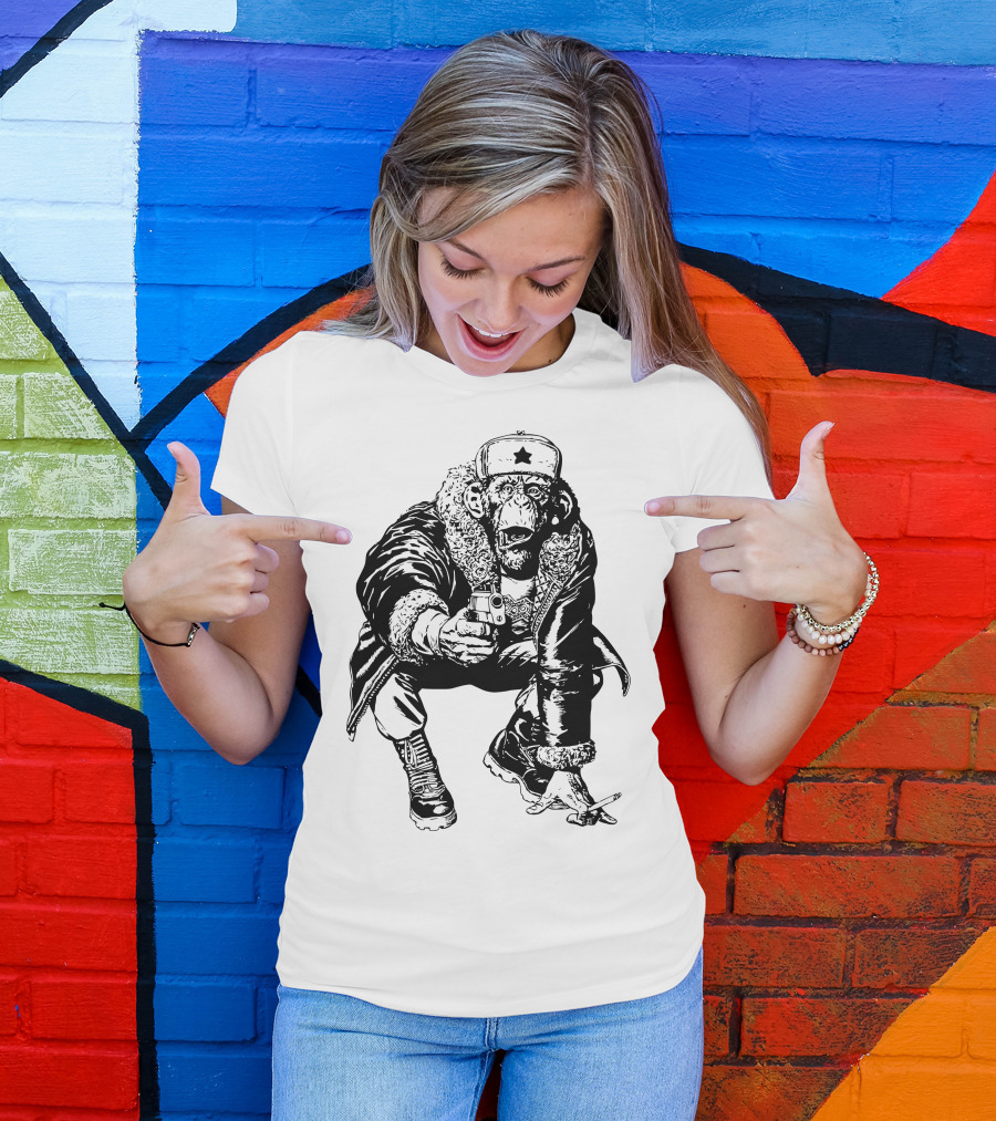 Comunist Monkey With Gun And Hat Featuring Star T-Shirt