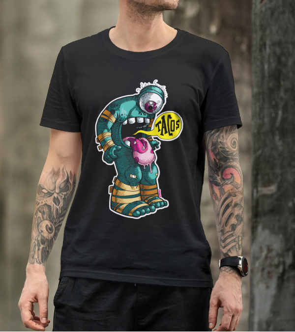 Monster Craving Tacos With Cartoon Cyclops Drooling T-Shirt