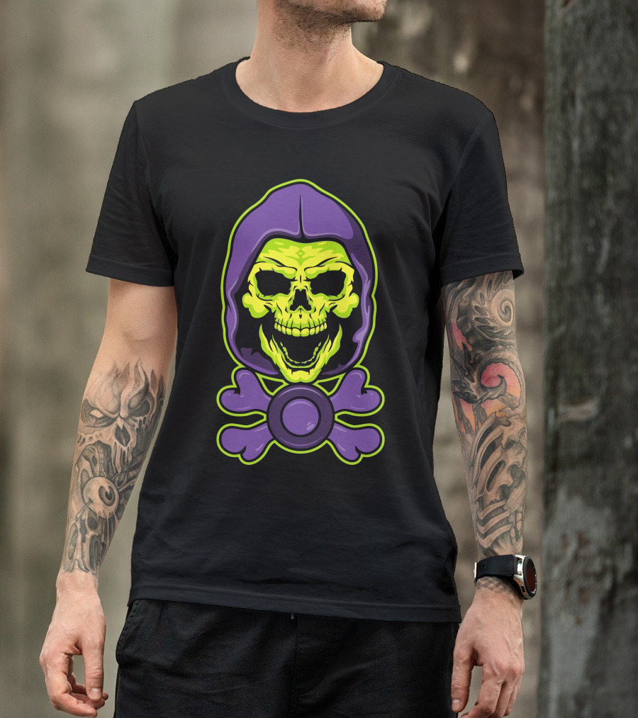 Skull Crossbones Purple Hood Neon Green Myah T-Shirt