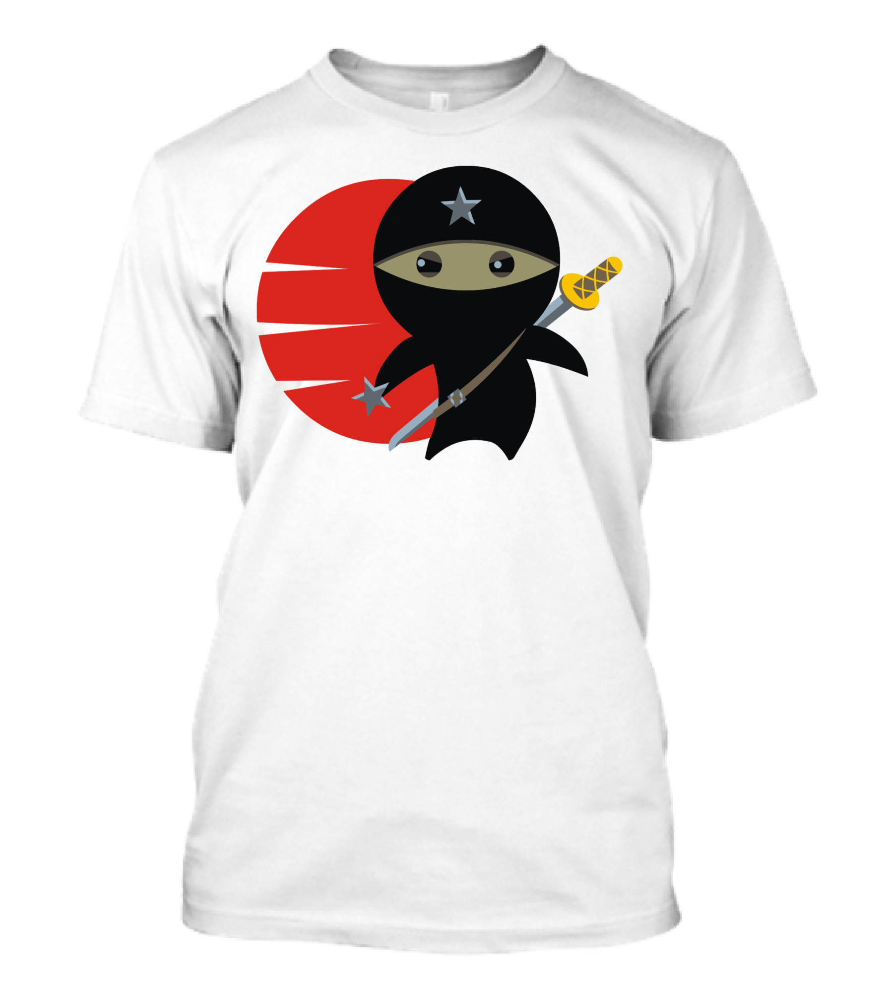 Ninja Star Warrior With Shuriken And Sword In Front Of Red Circle T-Shirt