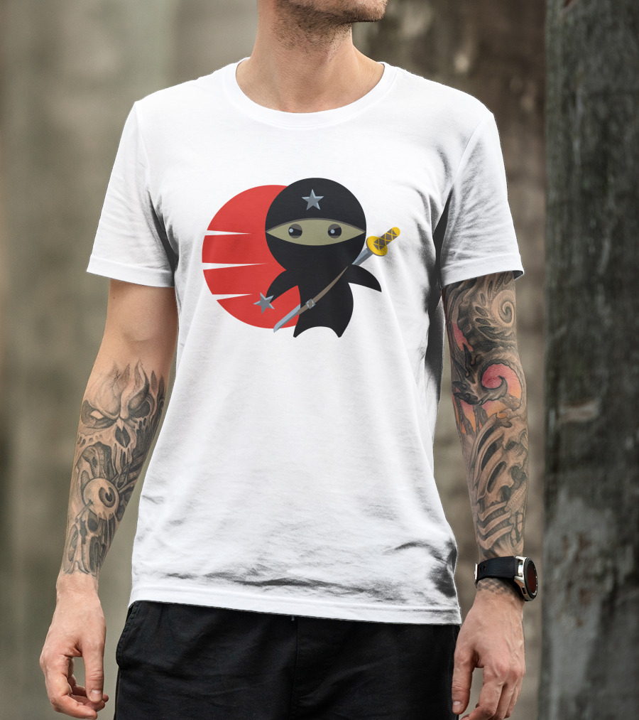 Ninja Star Warrior With Shuriken And Sword In Front Of Red Circle T-Shirt
