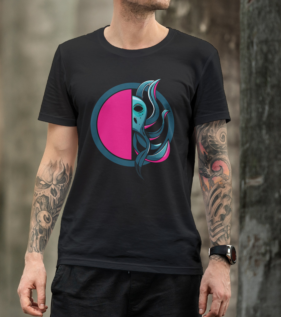 Octo Portal Cosmic Creature Emerging From Neon Circle T-Shirt