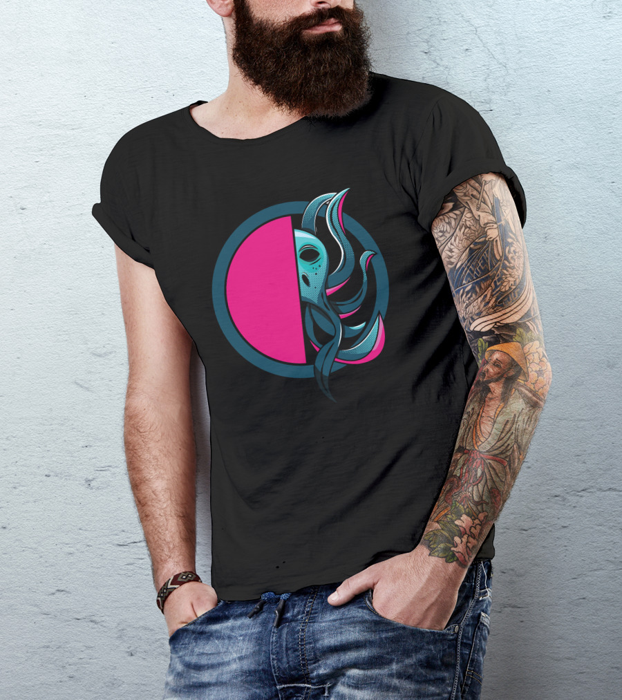 Octo Portal Cosmic Creature Emerging From Neon Circle T-Shirt