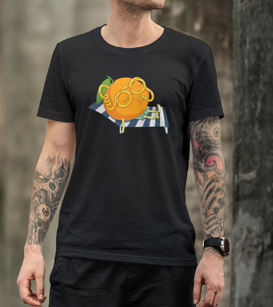 Orange Relaxing On Striped Towel T-Shirt