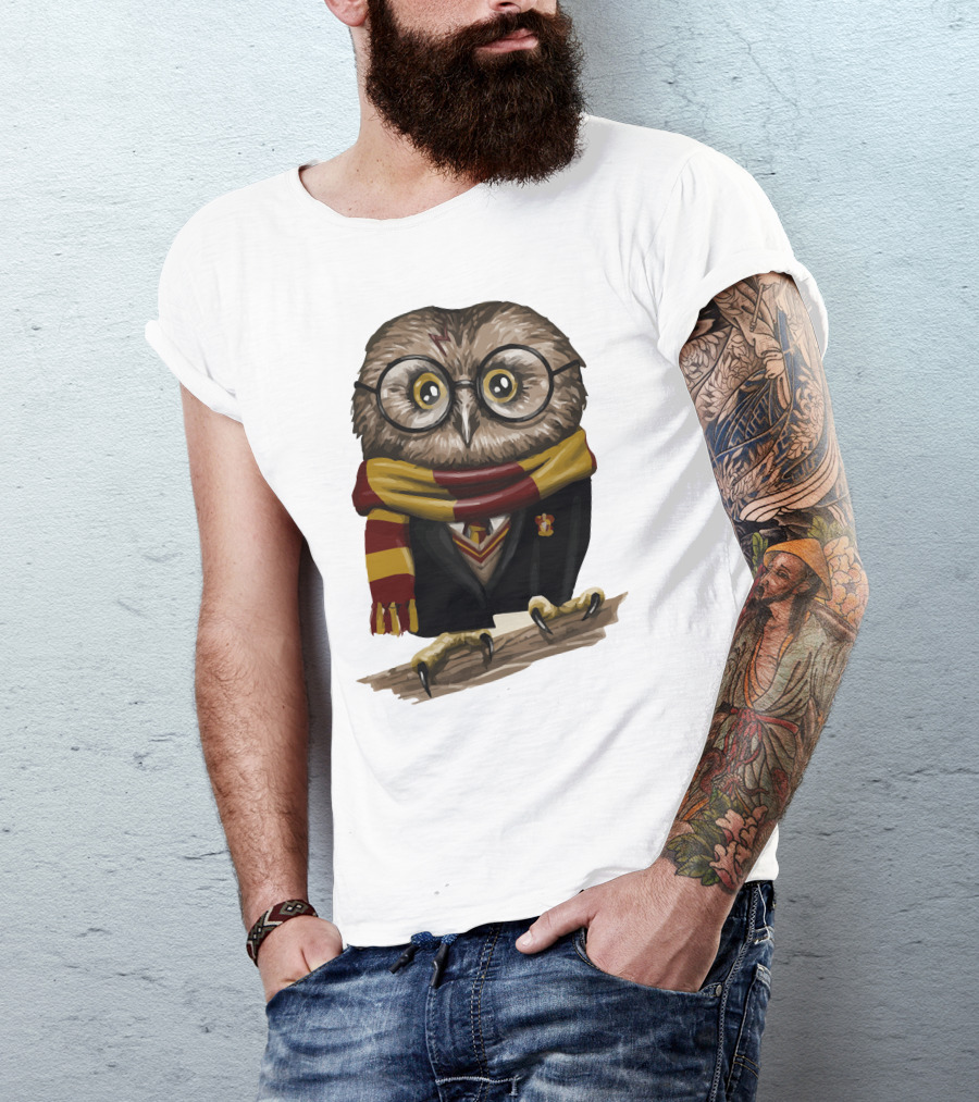 Owly Potter Gryffindor Owl With Glasses And Scarf T-Shirt
