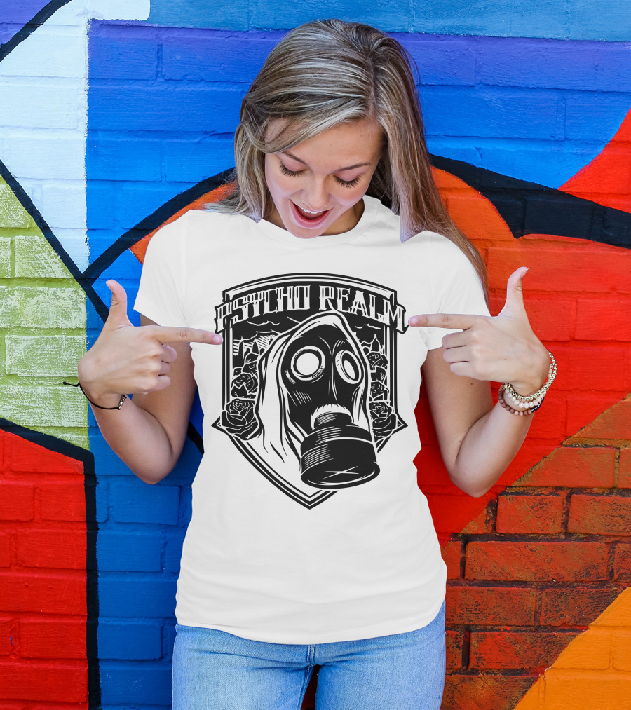 Psycho Realm Gas Mask Roses Shield T-Shirt