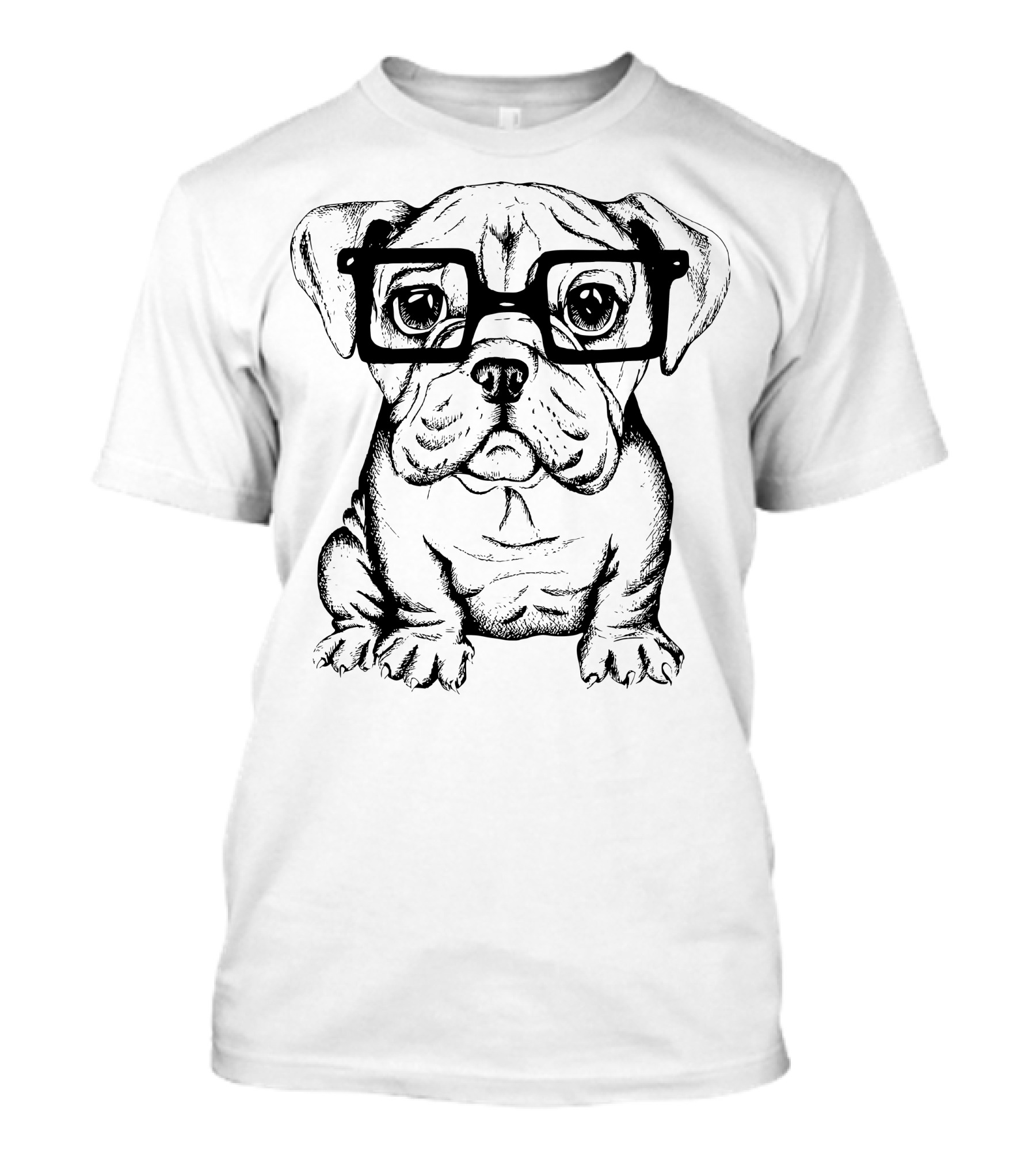 Puppy Wearing Glasses Bulldog Drawing T-Shirt