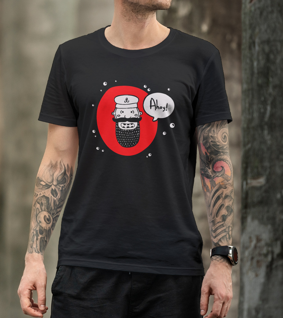 Ahoy Captain Nautical Cartoon With Anchor Hat And Speech Bubble T-Shirt