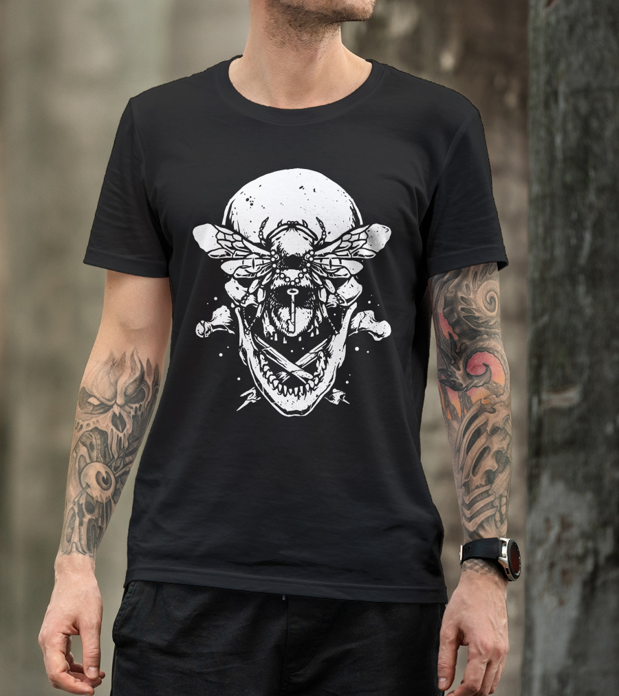 Butter Skull Fly With Crossed Bones And Knife In Mouth T-Shirt