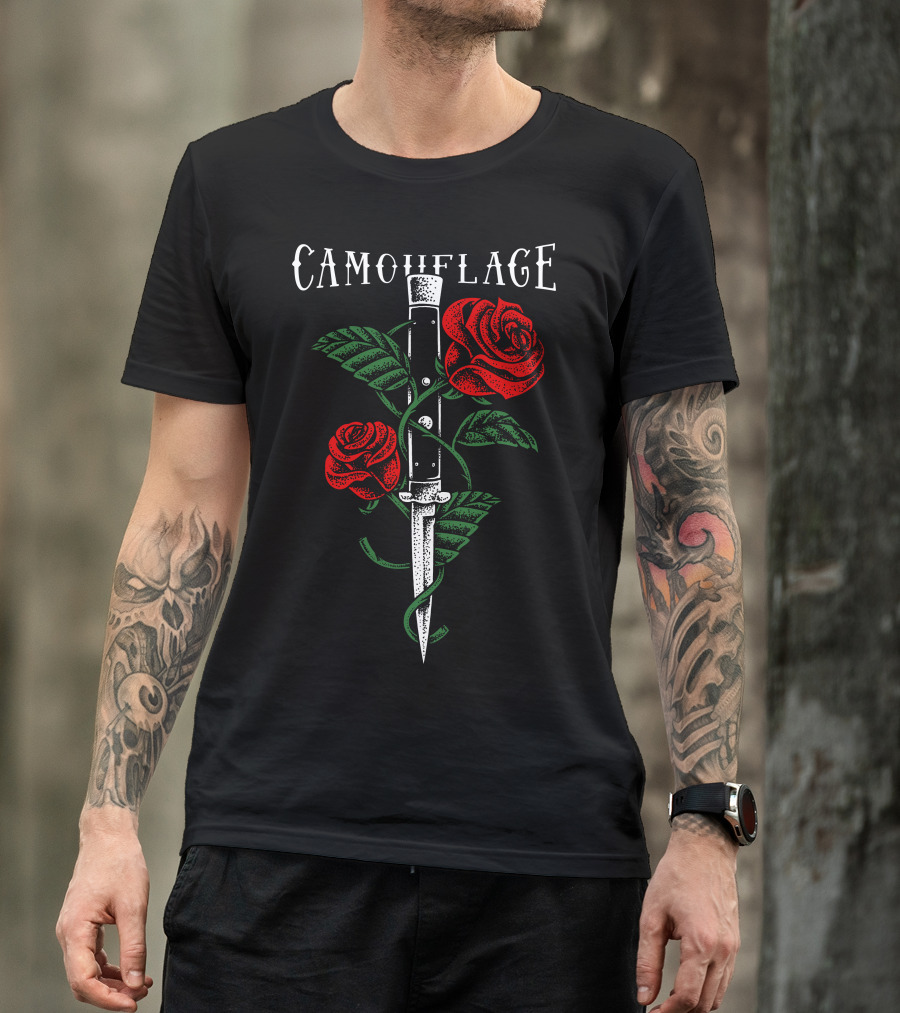 CAMOUFLAGE Red Roses And Dagger T-Shirt
