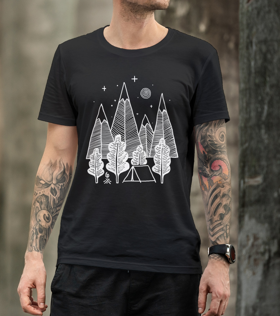 Camp Line Mountain Tent Under Starry Sky T-Shirt
