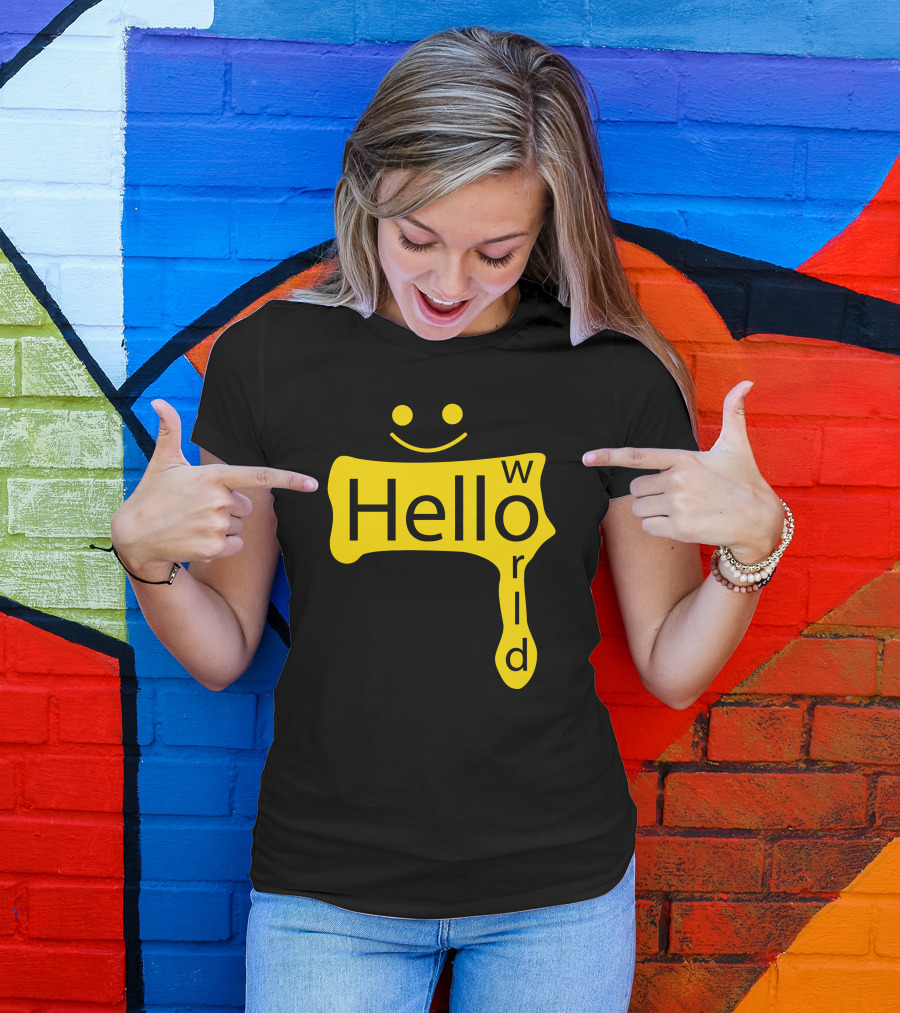 Hello World Smiley Face Text T-Shirt