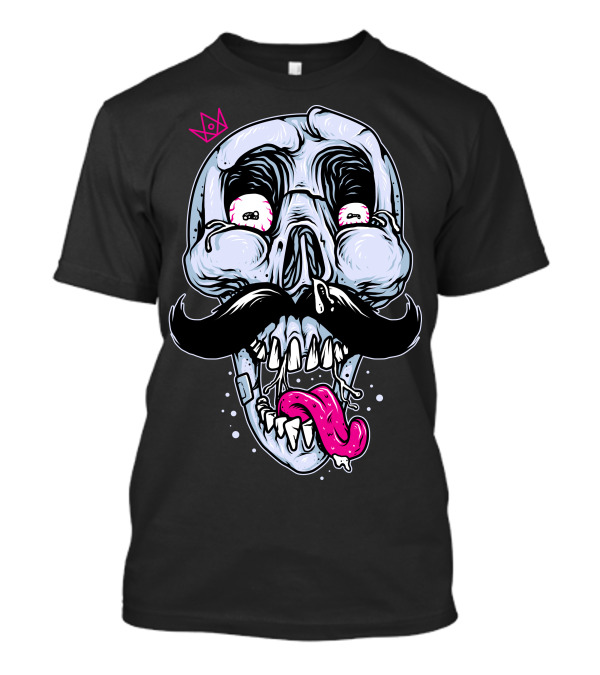 King Of Mustache Skull With Crown And Tongue Out T-Shirt