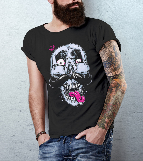King Of Mustache Skull With Crown And Tongue Out T-Shirt
