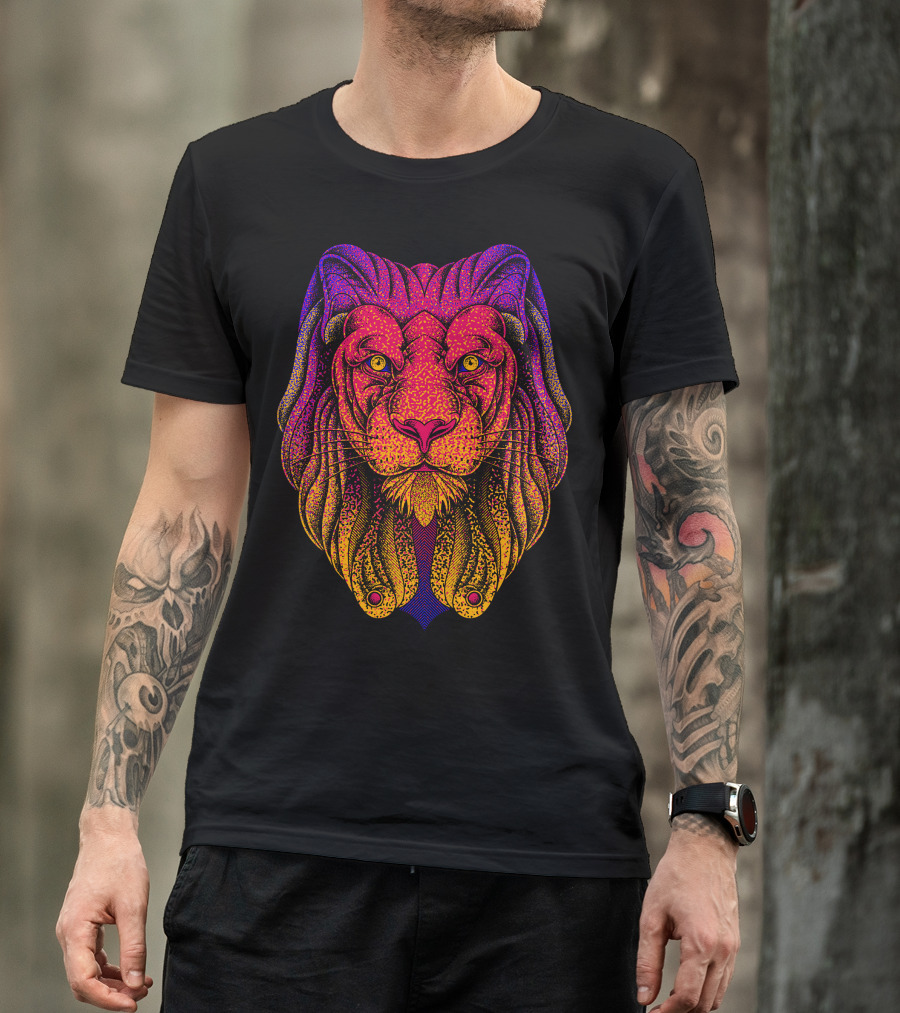 King Of Wild Vivid Lion Illustration Multicolor T-Shirt