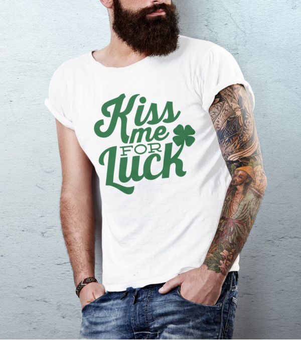 Kiss Me For Luck Clover Green Text T-Shirt