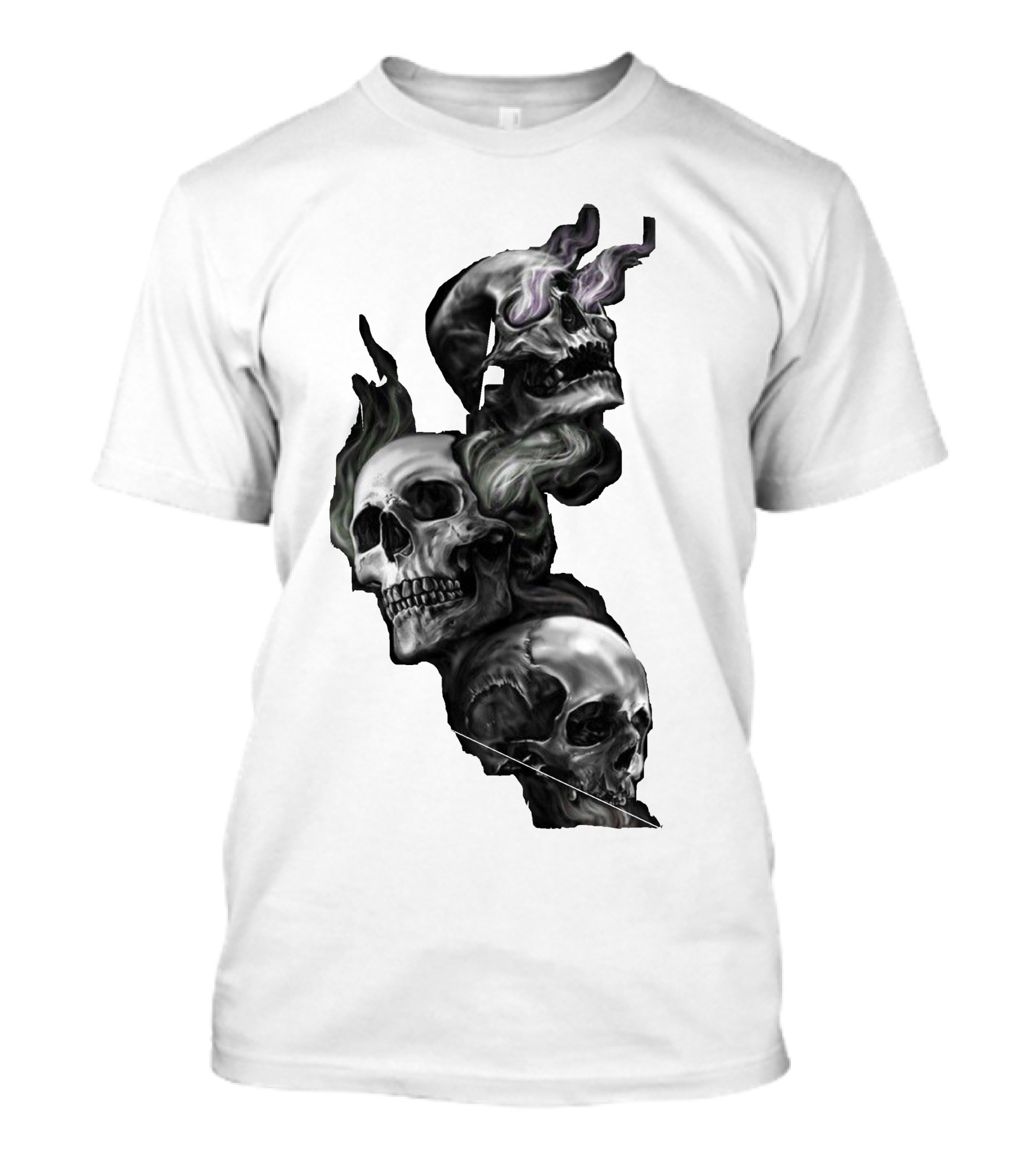 Kuru Kafalar Dumanlı Kafatasları Sanatı T-Shirt