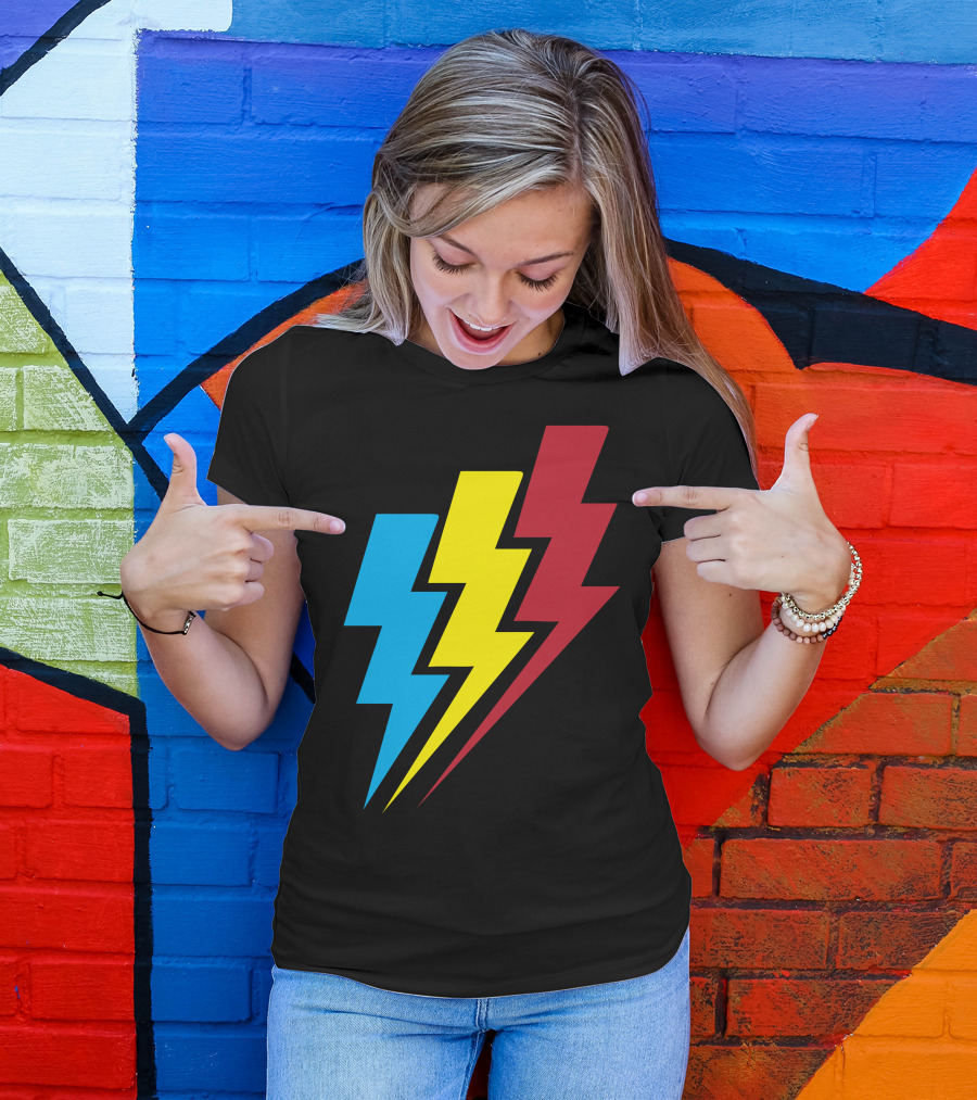 Lightning Bolt Trio In Blue Yellow Red T-Shirt