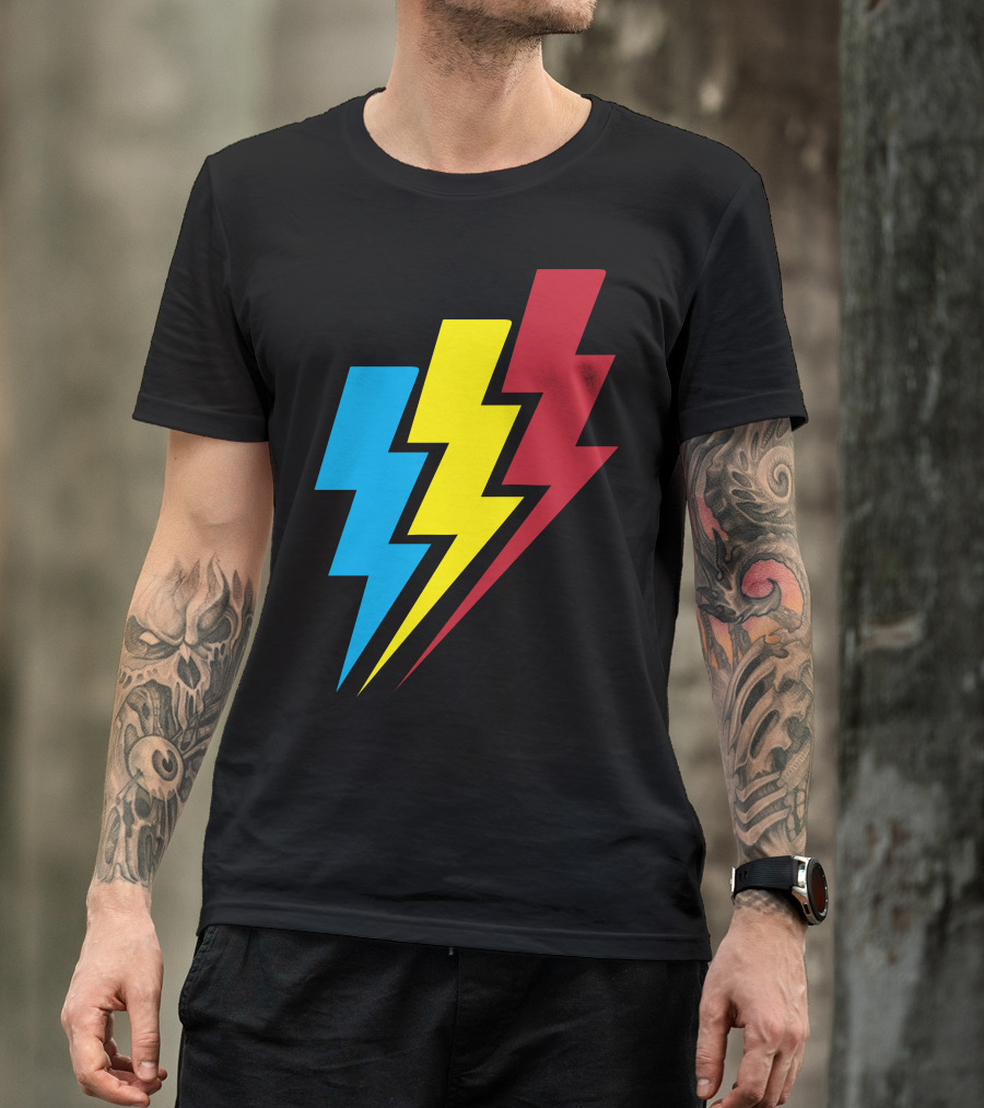 Lightning Bolt Trio In Blue Yellow Red T-Shirt