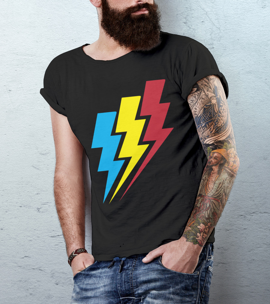 Lightning Bolt Trio In Blue Yellow Red T-Shirt